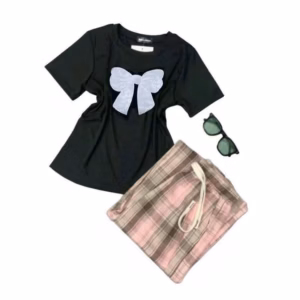 Tổng Hợp Các Sét Bộ Đồ Quần Ống Suông Kẻ Caro Chất Thô Mềm + Mix Áo Croptop Tăm Lạnh - In Hình Nơ Trắng Xinh Xắn