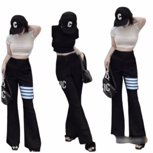 Sét Bộ Đồ Quần Ống Loe Cạp Cao Co Dãn Thoải Mái + Mix Áo Croptop Trơn Tăm Lạnh Form Vừa