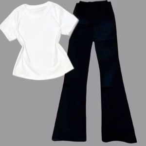 Sét Bộ Quần Ống Loe Cạp Cao Tôn Dáng + Mix Áo Thun Tăm Lạnh Croptop Trơn