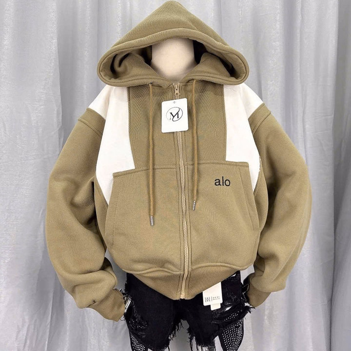 Áo Khoác Nỉ Dệt Nữ Form Boxy Nón To 2 Lớp Thêu Chữ Alo , Tay Xỏ Ngón , Có Túi Trong Tp76 - Ảnh 7