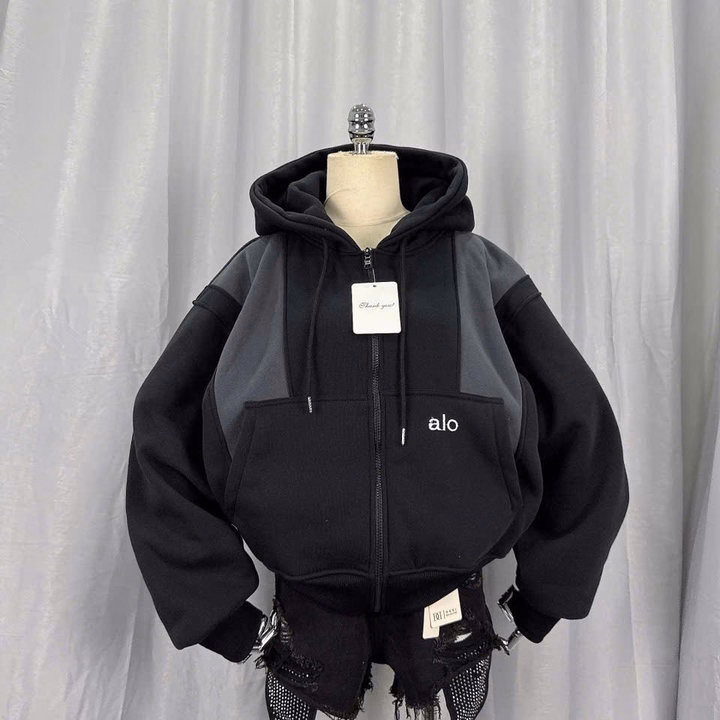 Áo Khoác Nỉ Dệt Nữ Form Boxy Nón To 2 Lớp Thêu Chữ Alo , Tay Xỏ Ngón , Có Túi Trong Tp76 - Ảnh 5