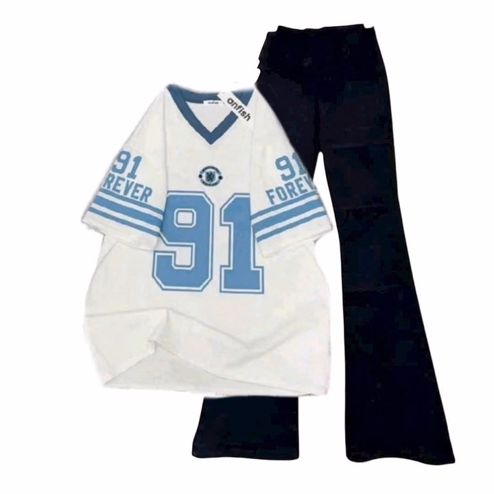 Sét Bộ Đồ Mùa Hè Quần Ống Loe + Mix Áo Phông Unisex Form Thụng Tay Lỡ 91 - Ảnh 5