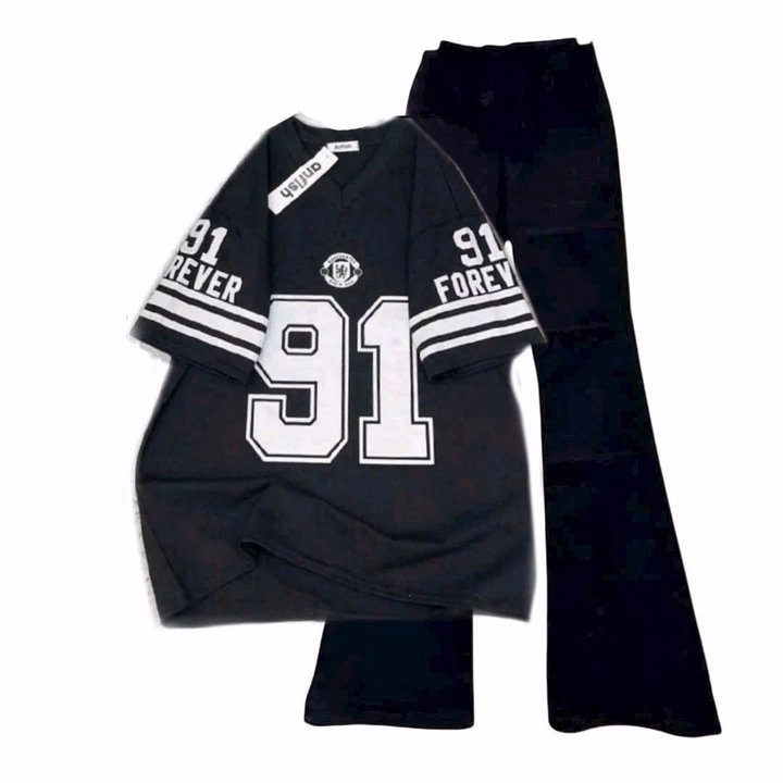 Sét Bộ Đồ Mùa Hè Quần Ống Loe + Mix Áo Phông Unisex Form Thụng Tay Lỡ 91 - Ảnh 4