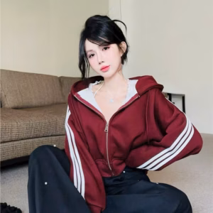 Áo Khoác Chống Nắng Nỉ Nữ Dáng Lửng Phối 3 Sọc Mẫu Mới Nón Rộng , Siêu Dày Dặn Hàng Đẹp