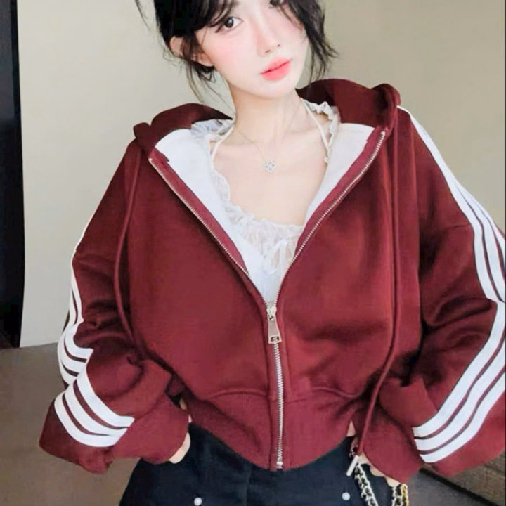 Áo Khoác Chống Nắng Nỉ Nữ Dáng Lửng Phối 3 Sọc Mẫu Mới Nón Rộng , Siêu Dày Dặn Hàng Đẹp - Ảnh 9