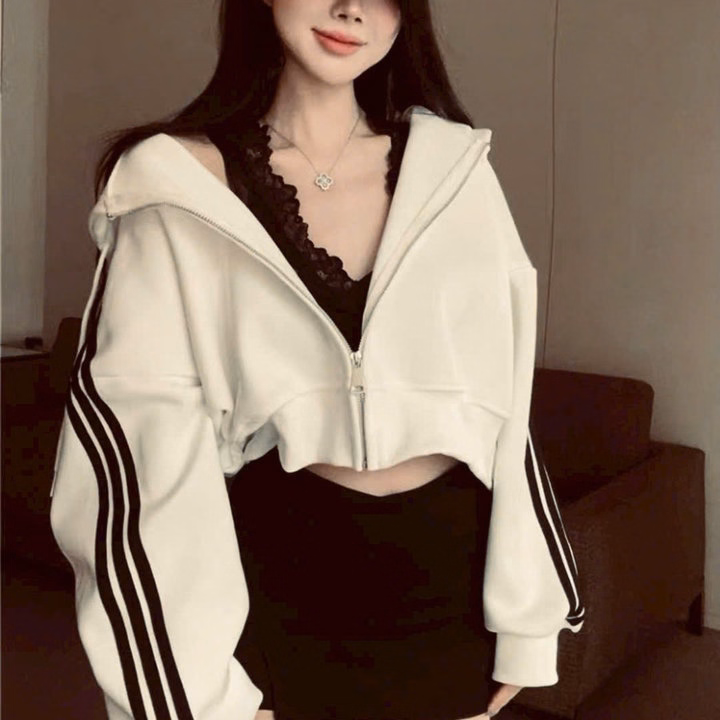 Áo Khoác Chống Nắng Nỉ Nữ Dáng Lửng Phối 3 Sọc Mẫu Mới Nón Rộng , Siêu Dày Dặn Hàng Đẹp - Ảnh 11