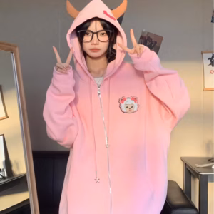 Áo Khoác Nỉ Dây Kéo Có Nón Thêu Cừu Tay Phồng Unsiex Mặc Chống Nắng Siêu Hot - Tp736