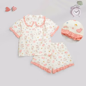Bộ Pyjama Bé Gái Chật Đũi Cotton Mềm Mại Với Hoạ Tiết Gấu, Kitty Dễ Thương Từ 12-50Kg Cho Bé Gái