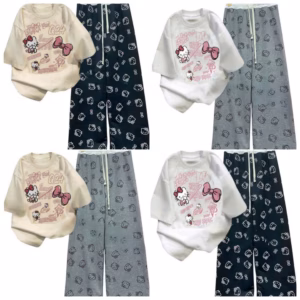 Tổng Hợp Các Sét Bộ Quần Suông Họa Tiết Mèo + Mix Áo Phông Form Rộng Unisex - Hình Mèo Cute Từ Chất Liệu Cotton Và Da Cá Siêu Đẹp