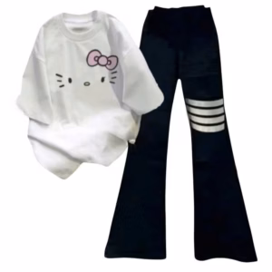 Tổng Hợp Các Sét Bộ Quần Suông Cạp Cao + Mix Áo Phông Form Rộng Unisex - Hình Mèo Từ Chất Liệu Cotton Và Da Cá Siêu Đẹp