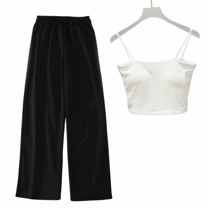 Sét Bộ Đồ Quần Chun Đen + Mix Áo 2 Dây Bún Chất Tăm Lạnh