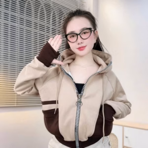 Áo Khoác Nỉ Nữ Khoá Kéo Bản To Phối Màu Đẹp Mũ Rộng Cùng Màu Siêu Đẹp Ut399