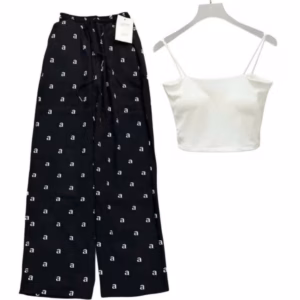 Sét Bộ Đồ Quần Ống Rộng Chữ Aaa Dài 95Cm + Mix Áo 2 Dây Bún Chất Tăm Lạnh