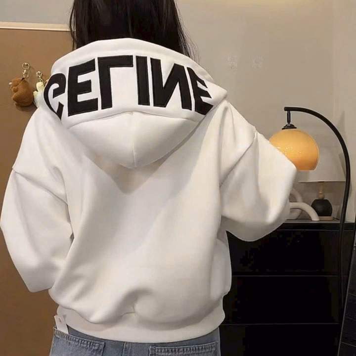 Áo Khoác Nỉ Ngoại Dày Dặn Nữ Form Boxy Thêu Chữ Gelinaa Tay Phồng Nón Rộng Tp894 - Golden Dream - Ảnh 3