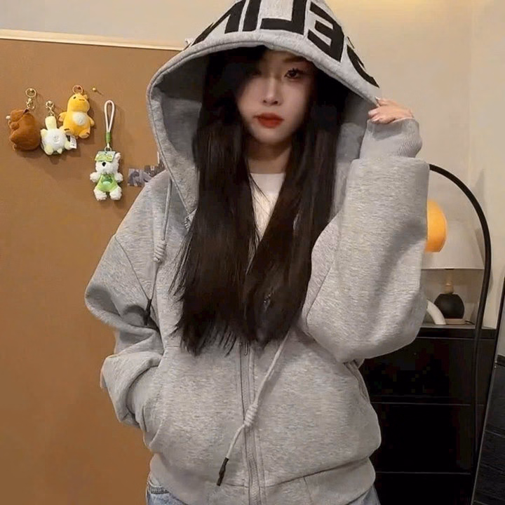 Áo Khoác Nỉ Ngoại Dày Dặn Nữ Form Boxy Thêu Chữ Gelinaa Tay Phồng Nón Rộng Tp894 - Golden Dream - Ảnh 7