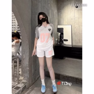 Đồ Bộ Nữ In Số 07 Vải Thun Mè Bóng Cổ Tim Thoáng Mát Xinh Xắn Tp39