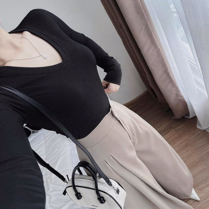 Set Áo Tay Dài Cổ Tim Phối Quần Suông Bagger Thật Lưng Thun Bt100Yh- Sam Store - Ảnh 2