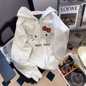 Áo Khoác Hoodie Zip Nỉ Bông Form Boxy In Hello Kitty Đỏ Unisex - Tp