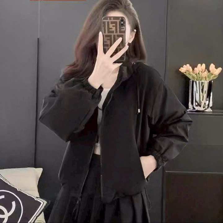 Áo Khoác Dù Trơn Nữ Form Rộng 2 Lớp , Nón To Mặc Chống Nắng Thời Trang U66 - Ảnh 5