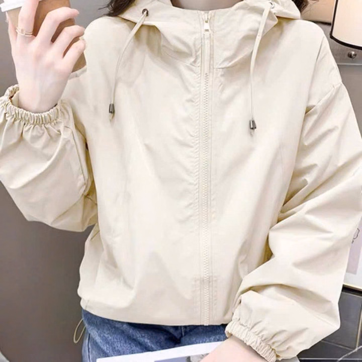 Áo Khoác Dù Trơn Nữ Form Rộng 2 Lớp , Nón To Mặc Chống Nắng Thời Trang U66 - Ảnh 2