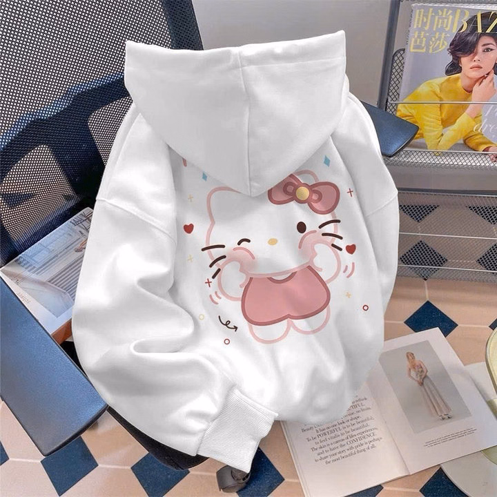 Áo Khoác Nỉ Hoodie Nón Rộng In Hình Mèo Kitty Sau Lưng Siêu Dễ Thương - Tp78 - Ảnh 2