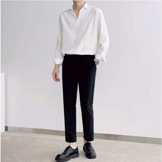 Áo Sơ Mi Nam Cổ V Tuto5 Menswear Smt06 - Sơ Mi Dài Tay Cổ Chữ V Chất Vải Lụa ,Không Nhăn Form Rộng Phong Cách Hàn Quốc - Ảnh 2