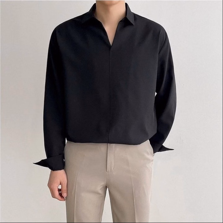 Áo Sơ Mi Nam Cổ V Tuto5 Menswear Smt06 - Sơ Mi Dài Tay Cổ Chữ V Chất Vải Lụa ,Không Nhăn Form Rộng Phong Cách Hàn Quốc - Ảnh 7