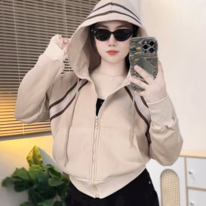 [Mới] Áo Khoác Nỉ Nón To Form Rộng Nữ Phối Viền Sọc Mũ , Dáng Lửng Màu Sắc Siêu Đẹp , Dễ Thương - U763