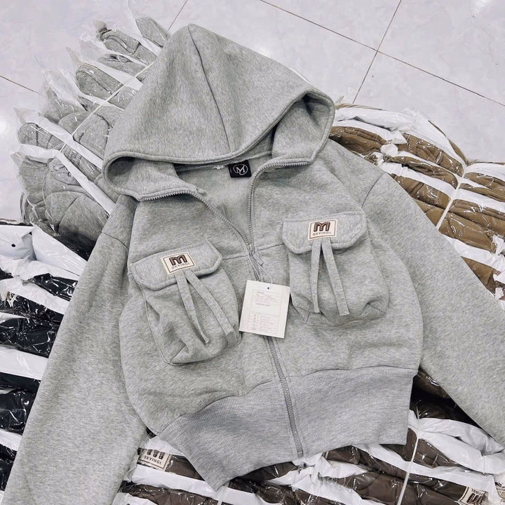 Áo Khoác Nỉ Dây Kéo Chất Nỉ Phối Túi Hộp Thêu Chữ M Form Rộng Siêu Dày Chống Nắng - Ảnh 8