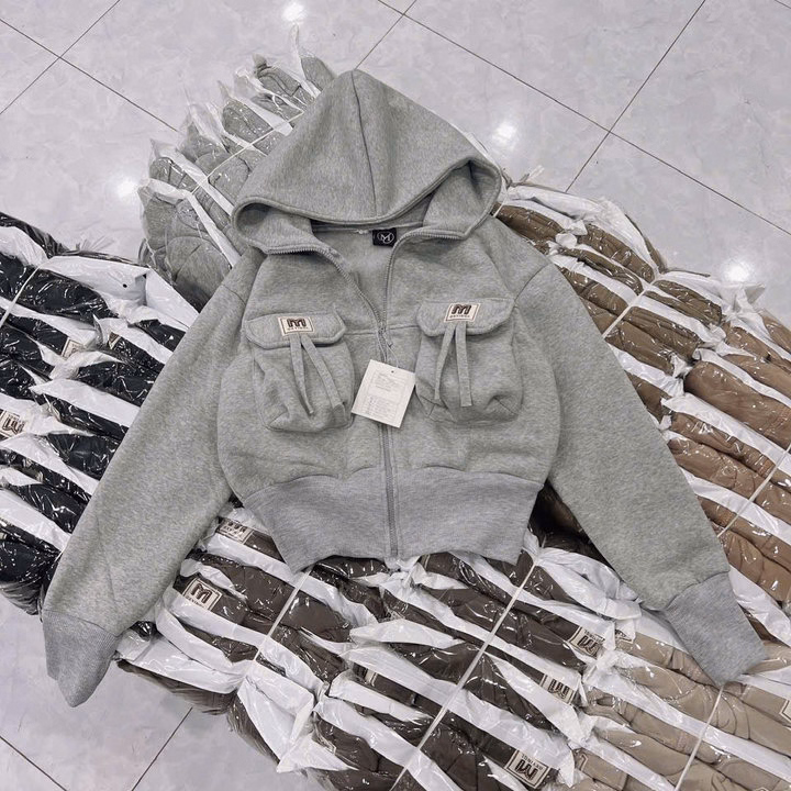 Áo Khoác Nỉ Dây Kéo Chất Nỉ Phối Túi Hộp Thêu Chữ M Form Rộng Siêu Dày Chống Nắng - Ảnh 9