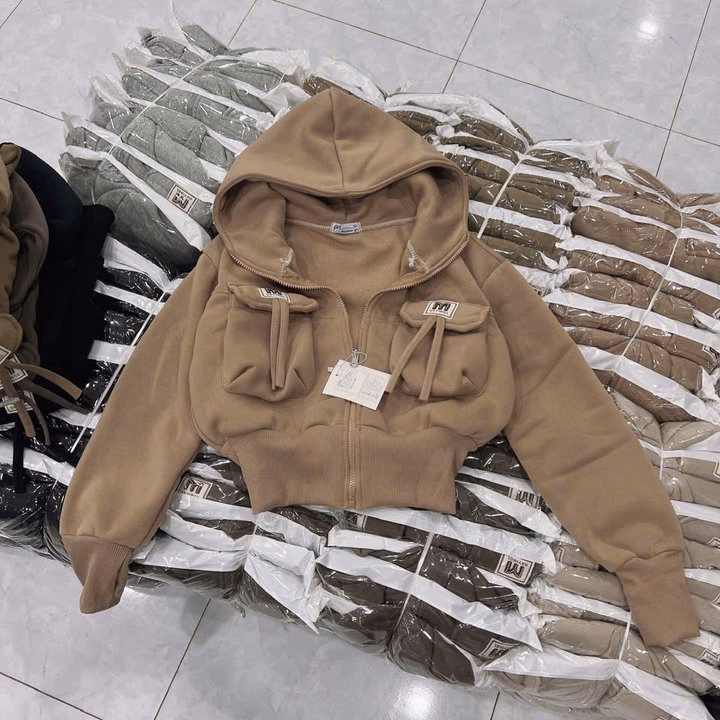 Áo Khoác Nỉ Dây Kéo Chất Nỉ Phối Túi Hộp Thêu Chữ M Form Rộng Siêu Dày Chống Nắng - Ảnh 5