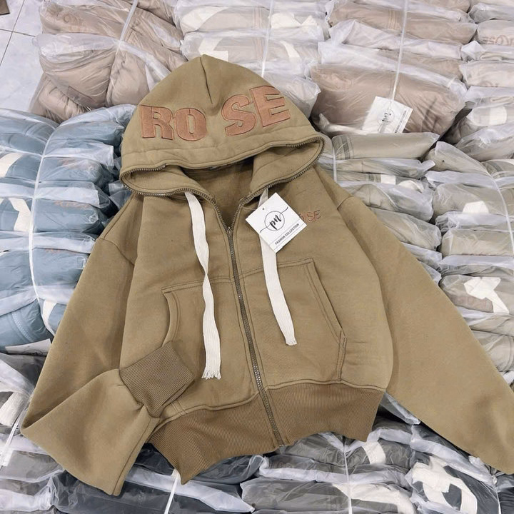 Áo Khoác Nỉ Dây Kéo Chất Nỉ Thêu Chữ Rose Form Rộng Siêu Dày Chống Nắng , Túi Xỏ Ngón - Ảnh 2