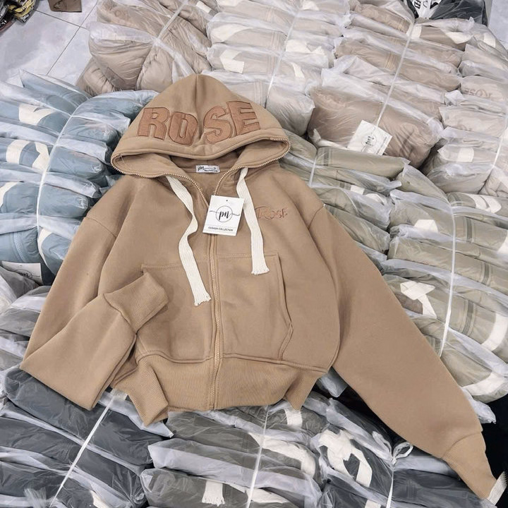 Áo Khoác Nỉ Dây Kéo Chất Nỉ Thêu Chữ Rose Form Rộng Siêu Dày Chống Nắng , Túi Xỏ Ngón - Ảnh 3