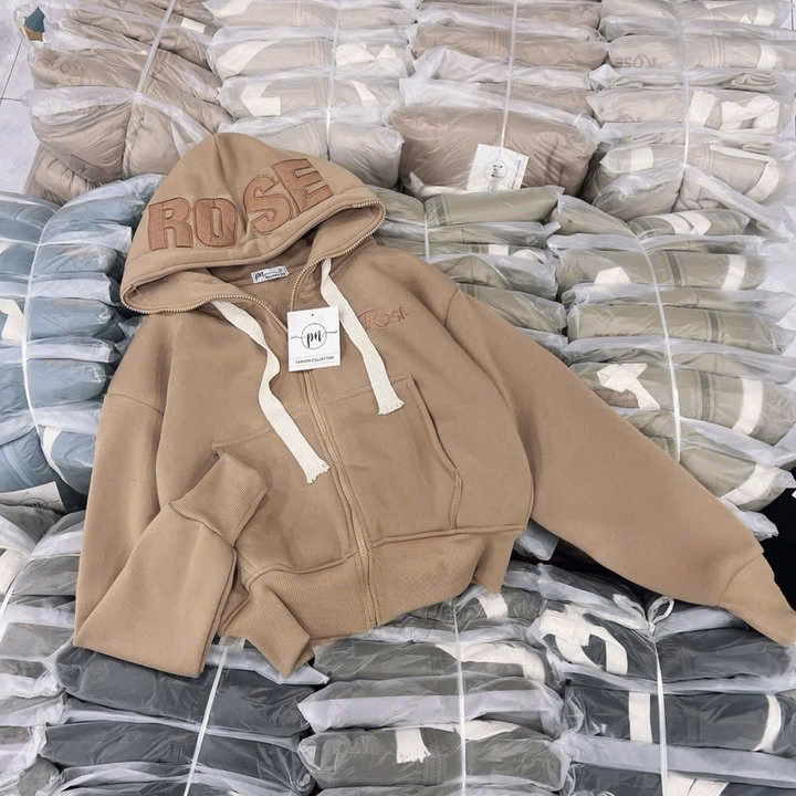 Áo Khoác Nỉ Dây Kéo Chất Nỉ Thêu Chữ Rose Form Rộng Siêu Dày Chống Nắng , Túi Xỏ Ngón - Ảnh 4