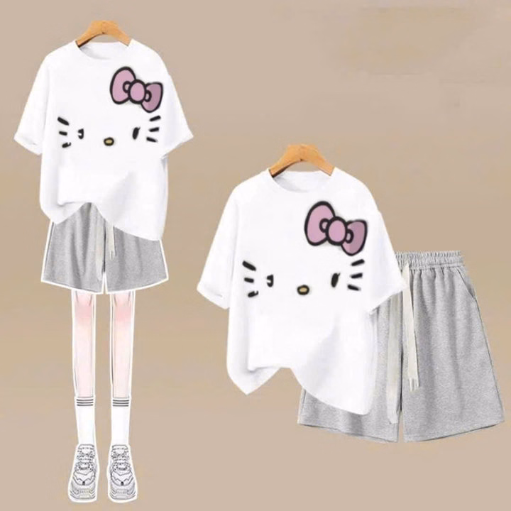 Sét Bộ Đồ Quần Cộc Trơn + Mix Áo Phông Mèo Đơn Giản - Ảnh 2