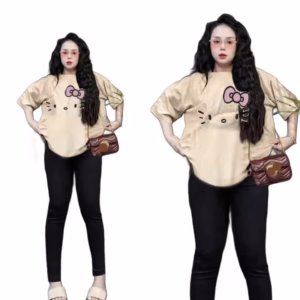 Sét Bộ Quần Leggging Dáng Dài 95Cm Co Dãn + Mix Áo Phông Mèo Đơn Giản Form Rộng Tay Lỡ Chất Mát