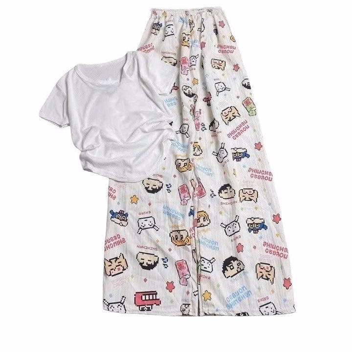 Sét Bộ Mặc Nhà Quần Hoạt Hình Bút Chì +Áo Thun Tăm Dáng Ngắn Croptop Trơn Tăm - Ảnh 2