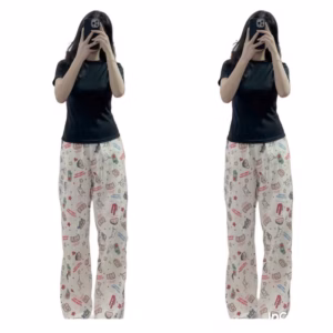 Sét Bộ Mặc Nhà Quần Hoạt Hình Bút Chì +Áo Thun Tăm Dáng Ngắn Croptop Trơn Tăm