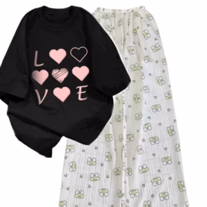 Sét Bộ Mùa Hè Quần Ếch Xanh +Mix Áo Phông Form Rộng Tay Lỡ - Chữ Love