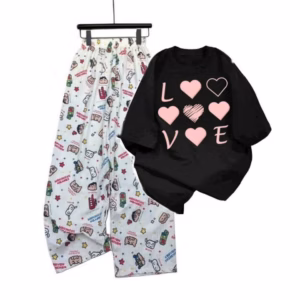 Sét Bộ Mùa Hè Quần Ống Rộng Bút Chì +Mix Áo Phông Form Rộng Tay Lỡ - Chữ Love