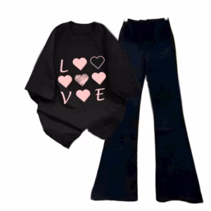 Sét Bộ Mùa Hè Quần Ống Loe Chất Co Dãn +Mix Áo Phông Form Rộng Tay Lỡ - Chữ Love