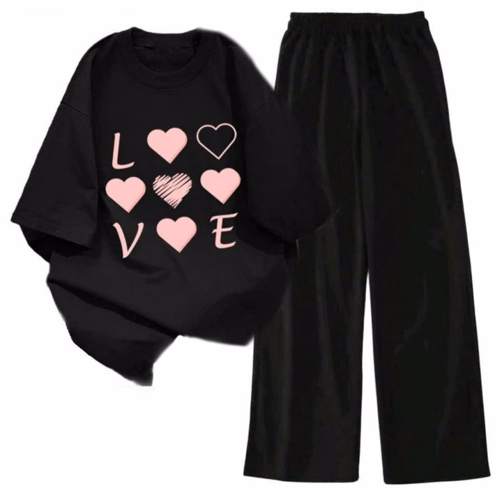 Sét Bộ Mùa Hè Quần Ống Suông Dáng Dài 95Cm+Mix Áo Phông Form Rộng Tay Lỡ - Chữ Love - Ảnh 3