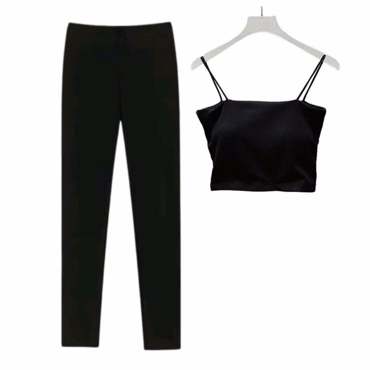 Sét Bộ Đồ Quần Leggging Dài 95Cm + Mix Áo 2 Dây Bún Chất Tăm Lạnh