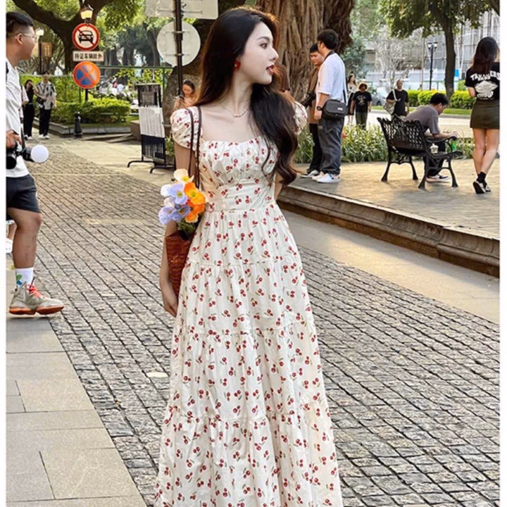 Đầm Maxi Lụa Hoa Tay Búp Cổ Vuông S25-Nana House - Ảnh 2