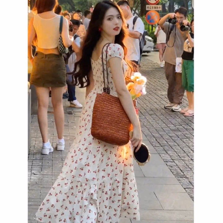 Đầm Maxi Lụa Hoa Tay Búp Cổ Vuông S25-Nana House - Ảnh 3