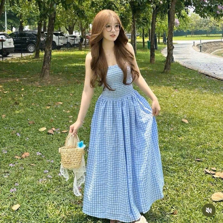 Đầm Maxi Đũi Caro Dáng Dài Cúp Ngực Tb80Nj-Nana House - Ảnh 2