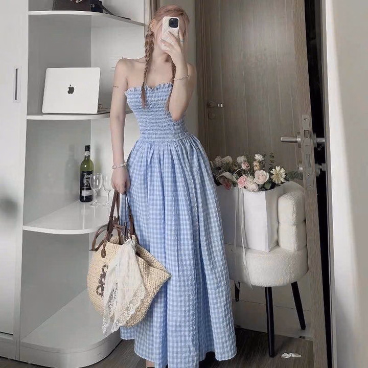Đầm Maxi Đũi Caro Dáng Dài Cúp Ngực Tb80Nj-Nana House - Ảnh 4