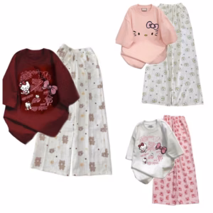 Tổng Hợp Các Sét Bộ Đồ Quần Hoạt Hình Ống Rộng + Mix Áo Phông Mèo Cute