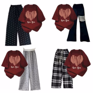 Tổng Hợp Các Sét Bộ Quần Ống Rộng Cạp Cao Dáng Dài+ Mix Áo Phông Form Rộng Chữ Love You