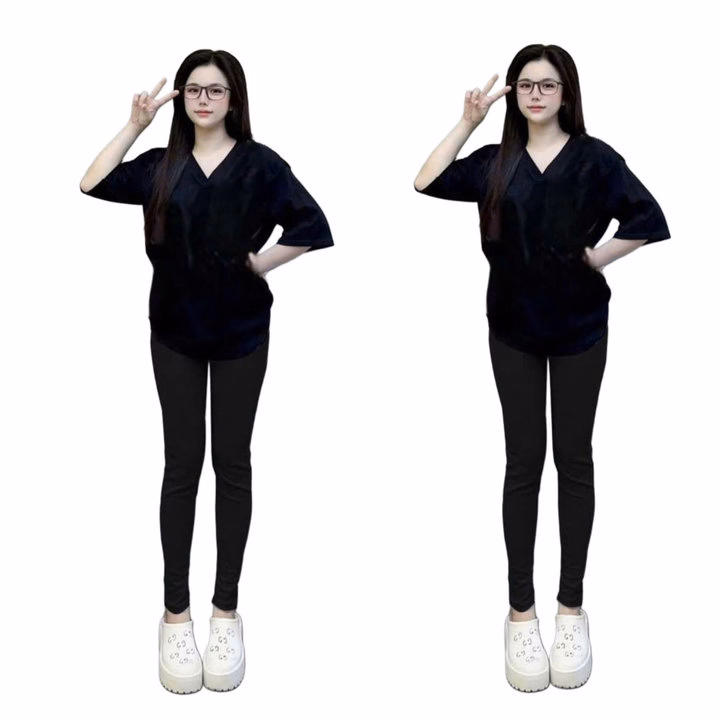 Sét Bộ Đồ Quần Legging Dài 95Cm + Mix Áo Phông Trơn Cổ Tim Form Thụng - Ảnh 3